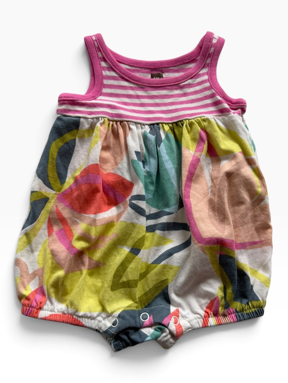 Tea Baby Girls' Pink-Trim Multicolor Floral Romper